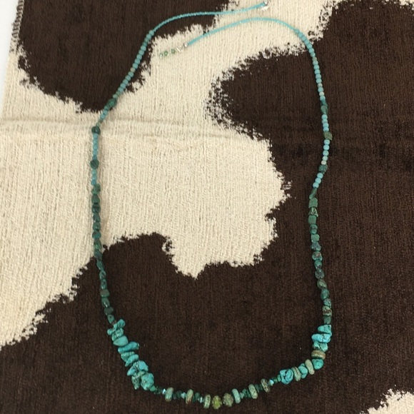 Turquoise Nugget Southwestern Necklace Long Single Strand Beaded Handmade - Picture 3 of 16